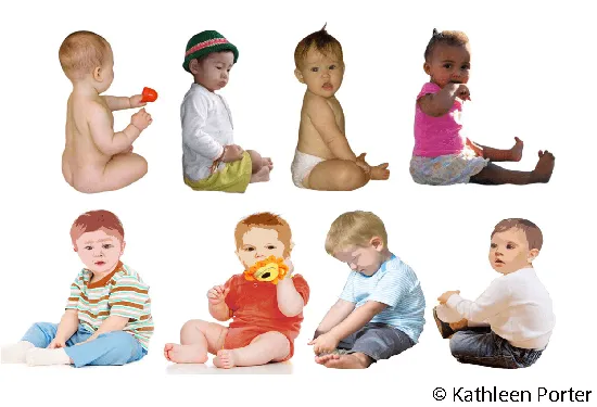 Two rows of babies -- the top row with normal postu